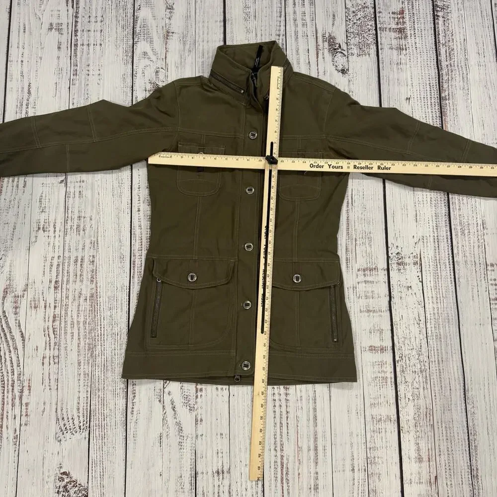 Kuhl Jacket Womens XS Button Zip Front Cargo Utility Olive Green Built In Hood - Picture 3 of 14